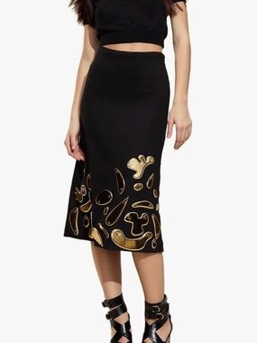 Cynthia Rowley Calypso Black Midi Appliqué Skirt Black NWT Size 4